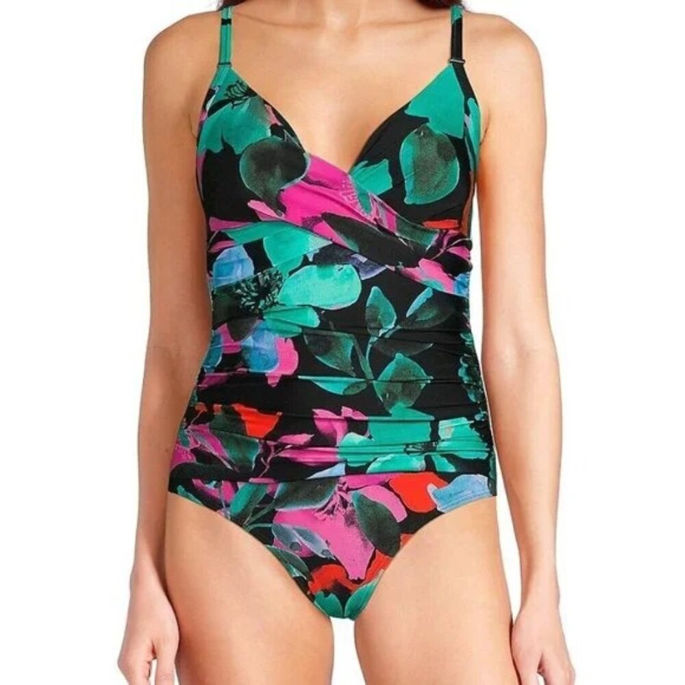 Calvin Klein Hibiscus Floral Twist Front One-Piece Swimsuit Women’s Sz 6